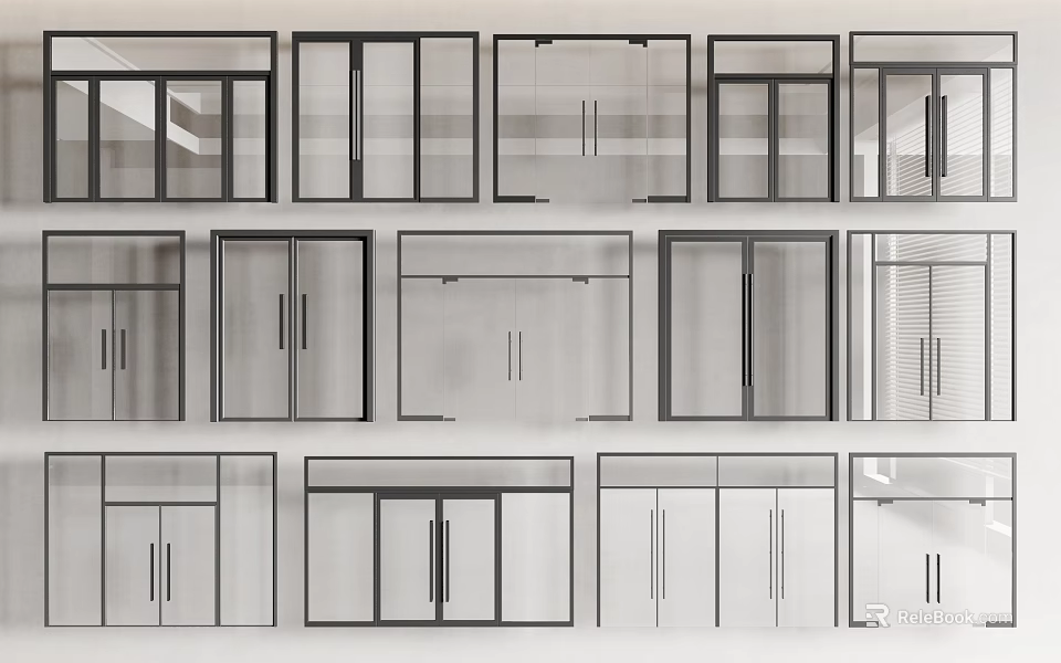 Modern Glass Door Designs With Various Styles And Frame Options For Cabinets 3d model 