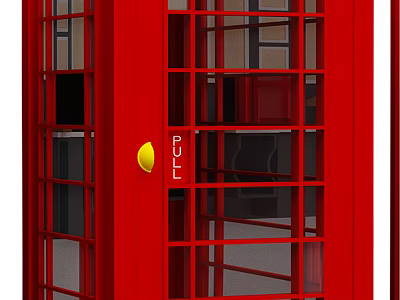 Classic Red Public Telephone Booth With Glass Panels And Yellow Button 3d model