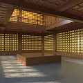 Religious Faith Worship Hall Interior With Wooden Structure Lattice Windows And Central Platform