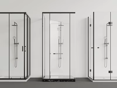 Modern Shower Head Systems in Stylish Glass Shower Enclosures with Various Design Options 3d model