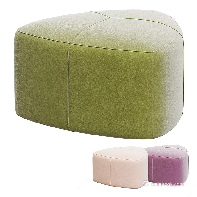 Velvet Upholstered Sofa Stool In Green Pink Purple Colors With Rounded Design 3d model 