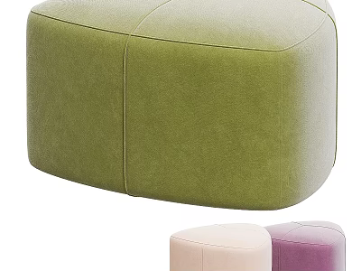 Velvet Upholstered Sofa Stool In Green Pink Purple Colors With Rounded Design 3d model