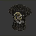 Black T-shirt Featuring Traditional Peking Opera Mask Yellow Red Design And White Cloud Patterns