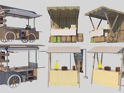 Functional Mobile Vending Carts With Wheels Canopy Storage And Display Areas 3d model