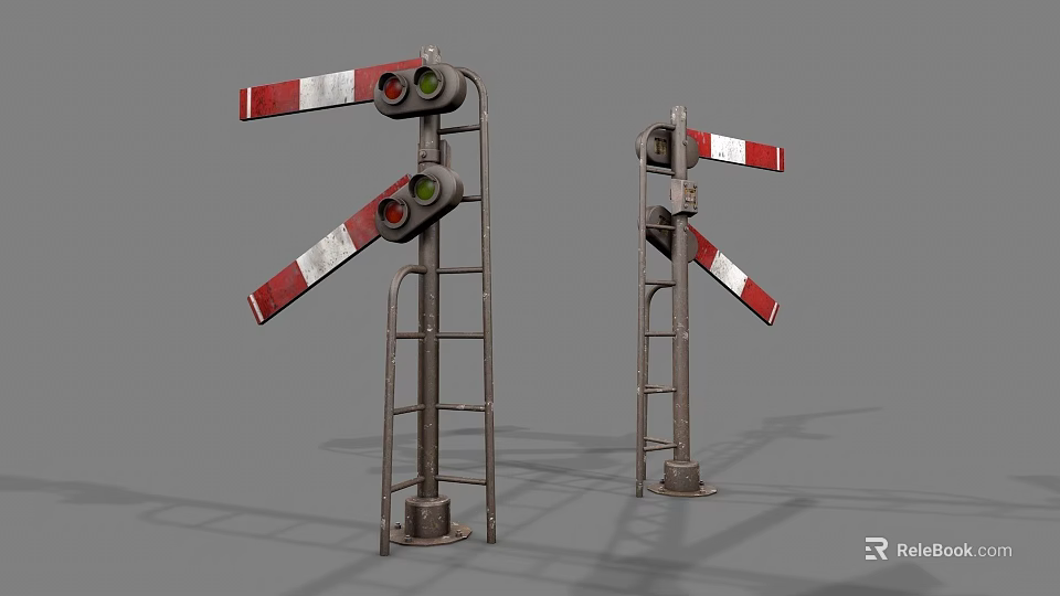 The picture mainly shows railway crossing signal machines, which are traffic facilities, not furniture. It is impossible to generate a title with "furniture" as the main body based on the picture content. 3d model 