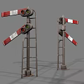 The picture mainly shows railway crossing signal machines, which are traffic facilities, not furniture. It is impossible to generate a title with "furniture" as the main body based on the picture content.