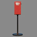 Two Red Fire Equipment With Black Bases Poles And White Labels 3d model