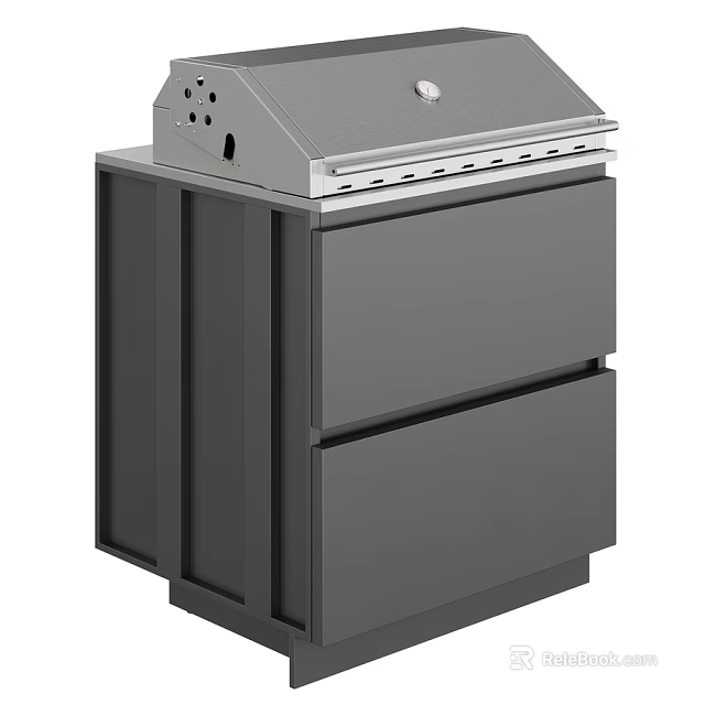 Modern Stainless Steel Kitchen Grill Cabinet With Drawer Storage And Top Cooking Surface 3d model 