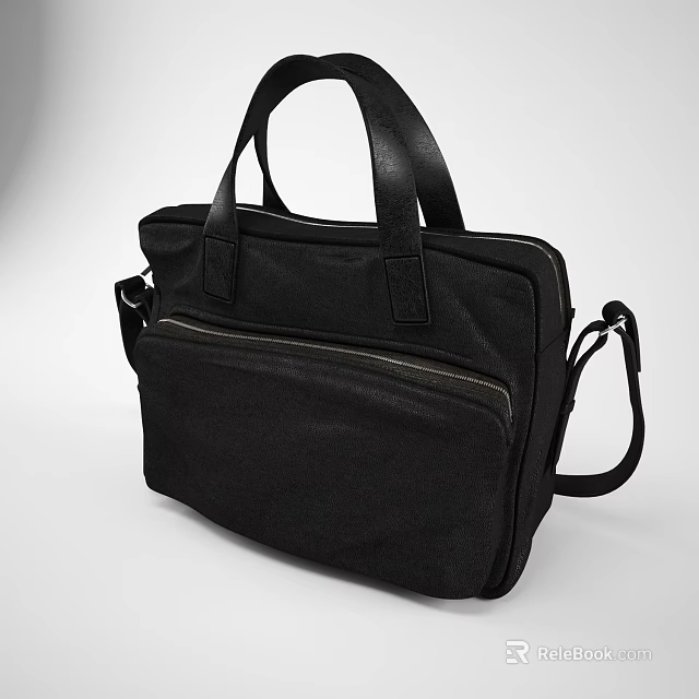 Stylish Black Canvas Handbag With Shoulder Strap And Zipper Pocket 3d model 