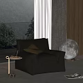 Black Leather Bean Bag Chair In Modern Living Room With Moon Shaped Lamp