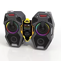 Modern Black And Yellow Electronic Speakers With Colorful Ring Lights And Central Control Panel