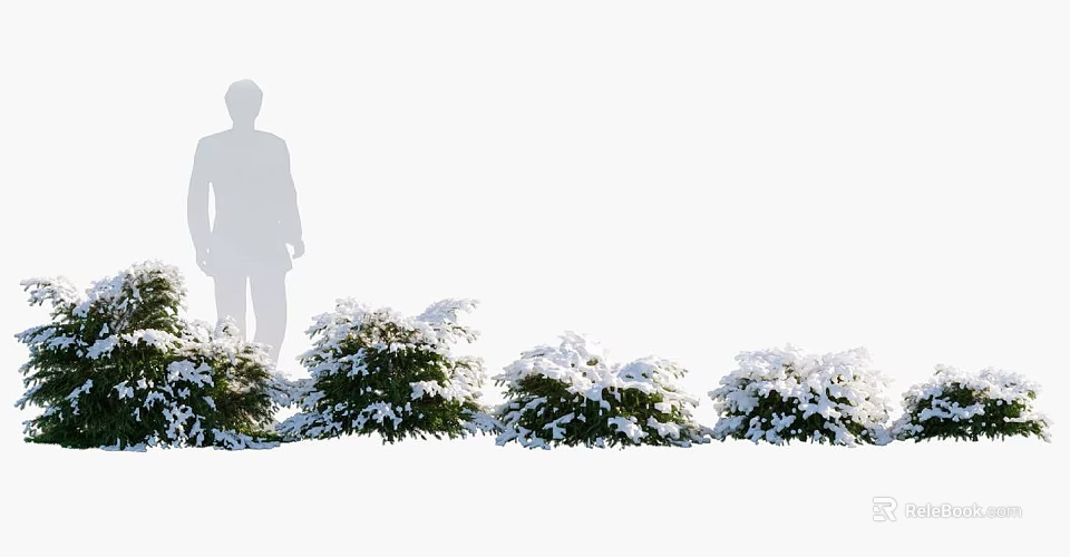Snow Covered Trees With Silhouette Of A Person Standing Against White Background 3d model 