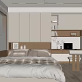 Modern Tatami Bedroom Interior With Bed Wooden Desk Laptop Bookshelf And Window Blinds Design