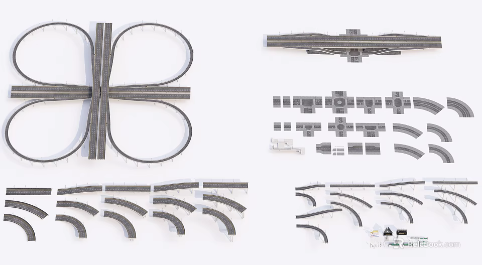 Road Infrastructure Components Featuring Overpass Curves Modular Designs And Structural Elements 3d model