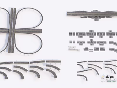 Road Infrastructure Components Featuring Overpass Curves Modular Designs And Structural Elements 3d model