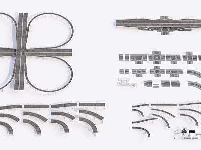 Modern roads, road viaducts and road facilities model