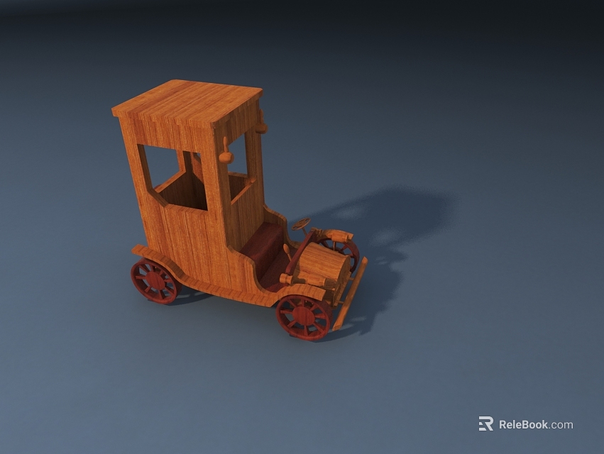 Classic Wooden Electric Toy Car With Open Cabin And Red Wheels For Kids 3d model 