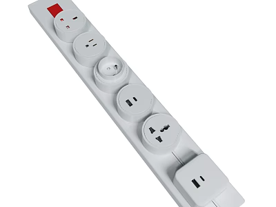 White Power Strip With Multiple Sockets And Red On Off Switch 3d model