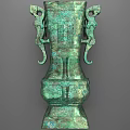 Ancient Chinese Bronze Vessel with Dragon Handles Ornate Carvings and Patina Finish