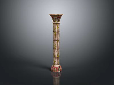 Classical Decorative Column With Intricate Carved Patterns And Reflection On Dark Surface 3d model