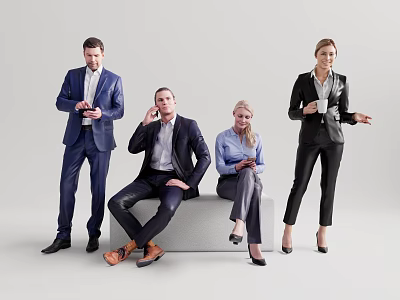 Group of Business Professionals in Office Attire With Different Poses and Expressions 3d model