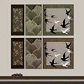 Six Panel Decorative Wall Art With Bird Motifs And Floral Patterns In Green Brown Tones
