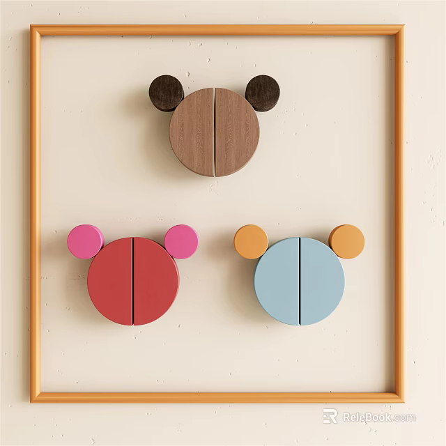 Colorful Cartoon Shaped Wardrobe Doors With Wooden And Painted Mickey Ears Design 3d model 