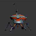 Vibrant Mechanical Robot With Round Red And Blue Body Antenna Red Eye And Mechanical Legs