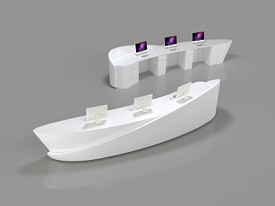 Modern White Curved Reception Desks With Computer Monitors And Sleek Design 3d model