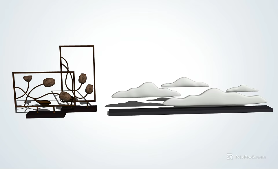 Modern Decorative Ornament Set With Geometric Frames And Cloud Shaped Accents 3d model
