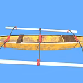 Yellow Wooden Boat With Red Straps And White Outriggers Against Blue Background Featuring N25 Marking
