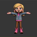Cartoon Girl Character With Blonde Hair Blue Eyes Denim Jacket Pink Boots And Dark Background