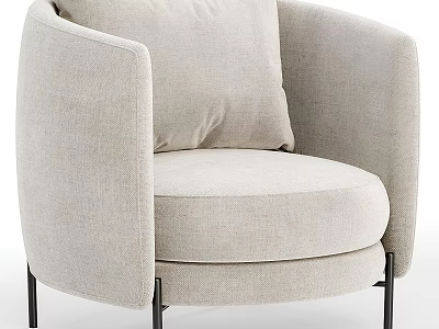 Light Beige Fabric Upholstered Single Sofa with Curved Armrests Round Backrest and Black Metal Legs 3d model