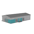 Modern Metal Industrial Warehouse Design With Sloped Roof And Blue White Exterior Panels