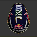 Racing Helmet As Protective Weapon With Red Bull Shark Logos And Orange Skull Design