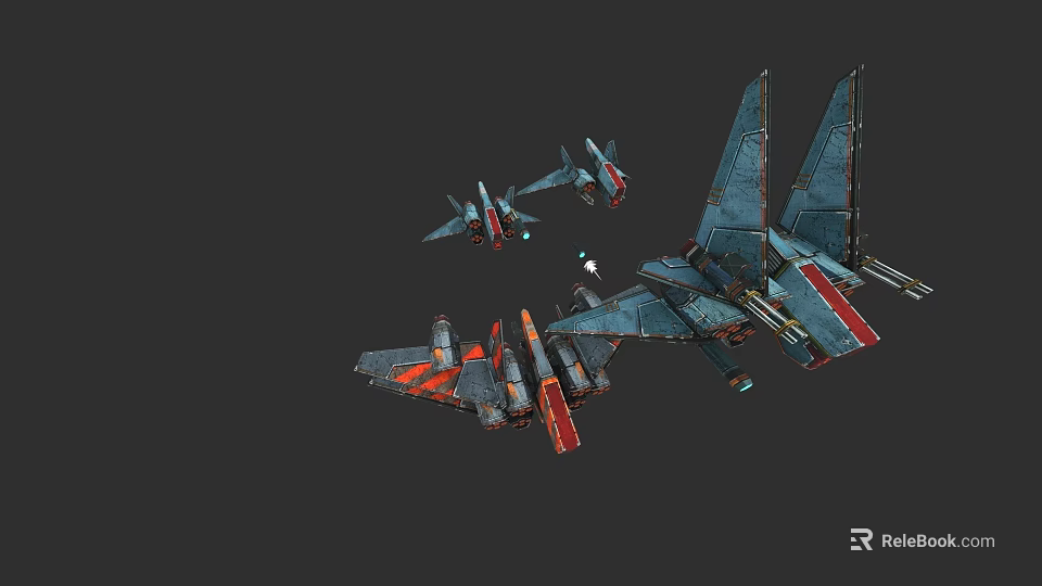 Futuristic Sci Fi Spaceships With Blue Red Details And Weapon Systems 3d model