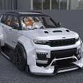 White Modified SUV With Black Rims Orange Seats Black Roof And Front Grille Design