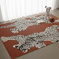 Terracotta Square Carpet With Leopard Print Design By White Curtains And Decorative Figurine