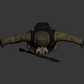Standing Military Figure in Camouflage Uniform Helmet Body Armor and Rifle With Outstretched Arms