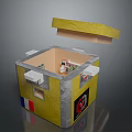 Yellow Box With Open Lid Showing Items Inside And French Flag On Side