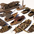 Assorted Traditional Wooden Boats Collection with Various Vintage Designs and Detailed Features