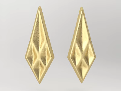 Gold Diamond Shaped Carved Earrings With Intricate Geometric Design Details 3d model