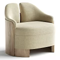 Modern Leisure Chair With Beige Fabric Upholstery Wooden Frame And Curved Armrest Design
