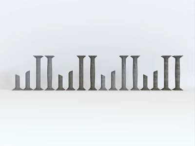 Classical Architectural Columns Of Various Heights And Sizes Neatly Arranged In Row 3d model