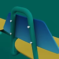 Modern Outdoor Public Seating With Blue Canopies Yellow Seats And Green Metal Frames