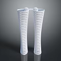 Cartoon Scene Featuring Two White Spiral Design Sculptures With Decorative Top Ornaments