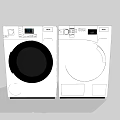 Two Modern White Front Loading Washing Machines With Control Panels 3d model
