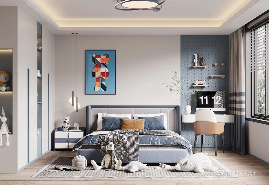 Bright Kids Room Interior With Bed Toys Desk And Colorful Decorations 3d model 