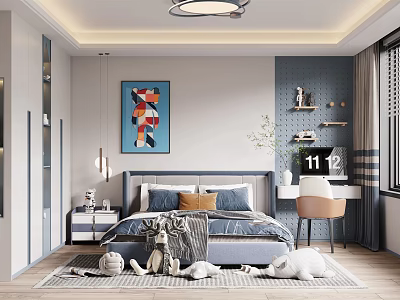 Bright Kids Room Interior With Bed Toys Desk And Colorful Decorations 3d model