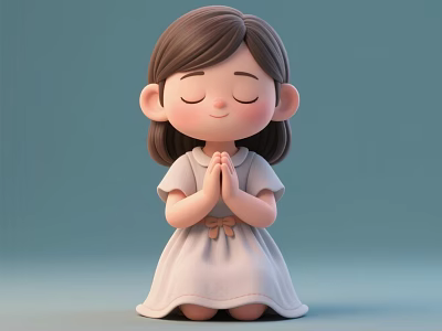 Cute Little Girl Decorative Ornament Set With Folded Hands Closed Eyes And White Dress 3d model